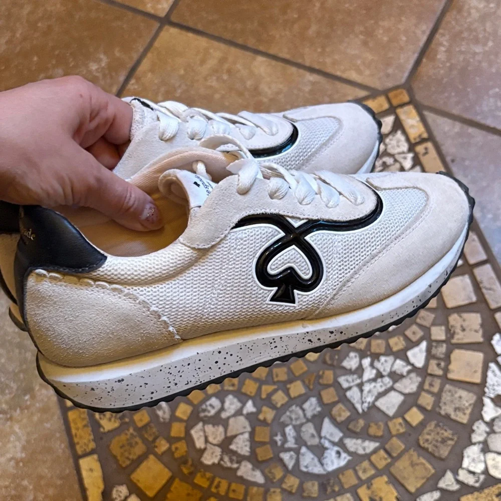 Kate Spade White Suede Sneakers with Black Logo - Picture 8 of 8